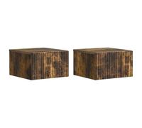Mangloder Cabinet de Chevet Mural chêne fumé 2 pcs 33 x 34,5 x 20 cm avec tiroir, Rangement Pratique pour Chambre, Salon, Bureau, Montage Suspendu, Meuble Compact et Fonctionnel
