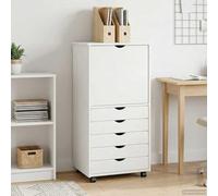 Mangloder Cabinet Roulant Blanc en Bois de pin Massif 53 x 39 x 103 cm avec tiroirs et étagères, Meuble de Rangement Polyvalent pour Bureau, Chambre, Salon, Cuisine et Garage