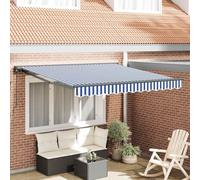 Mangloder Cadre d'auvent Bleu et Blanc 350 x 250 cm avec Toile Polyester, Store banne rétractable Manuel ou motorisé pour terrasse Jardin Balcon, Protection Solaire Contre UV et Pluie