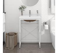 Mangloder Cadre de lavabo Blanc pour Salle de Bain avec Vasque encastrée en céramique, Meuble Mural de Rangement Moderne avec Support en Fer Enduit, idéal pour Toilette, Serviettes et Accessoires
