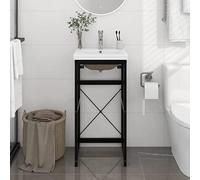 Mangloder Cadre de lavabo de Salle de Bain Noir avec Vasque encastrée en céramique, Meuble Mural avec Espace de Rangement, Support Stable en Fer Enduit, idéal pour Salle d'eau Moderne