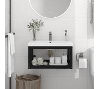 Mangloder Cadre de lavabo Mural pour Salle de Bain Noir 59x38x31 cm en Fer Enduit, Support Pratique pour Rangement, Organisation, étagère Suspendue, idéal pour Espace optimisé et Nettoyage Facile