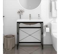 Mangloder Cadre de lavabo Noir pour Salle de Bain avec Vasque encastrée en céramique, Support Mural en Fer Enduit, Rangement Pratique pour Toilette, Serviettes et cosmétiques, Design Contemporain