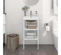Mangloder Cadre de lavabo Salle de Bain Blanc avec Vasque encastrée en céramique, Support Mural en Fer Enduit, Dimensions 40x38x83 cm, idéal pour Rangement, Toilette, et aménagement Moderne