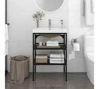 Mangloder Cadre de lavabo Salle de Bain Noir avec Vasque encastrée en céramique, Meuble Mural en Fer Enduit, Rangement Pratique pour Toilettes, Miroir, Siphon, Compatible avec robinetterie