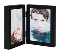Mangloder Cadre photo double collage noir en MDF et PS 2 x 13 x 18 cm pliable avec charnières comme support de table pour salon, chambre à coucher, bureau et mur photo
