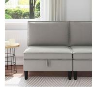 Mangloder Canapé Central avec Rangement Gris Clair en Velours, Sofa Confortable avec Coffre, Banquette modulable pour Salon séjour Chambre Bureau, Assise Ergonomique et Design Moderne