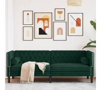 Mangloder Canapé Chesterfield 3 Places en Velours Vert foncé avec traversins, Assise Confortable, Dossier tufté, Pieds Robustes, Dimensions 194x75x71 cm pour Salon séjour Bureau