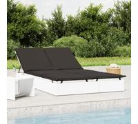 Mangloder Chaise Longue à 2 Places en résine tressée Blanche avec Coussins Noirs inclinable pour Jardin terrasse Balcon Piscine Plage détente