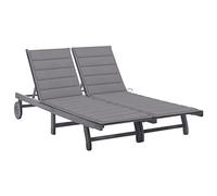 Mangloder Chaise Longue de Jardin 2 Places inclinable avec Coussin Gris en Bois d'acacia Massif pour terrasse Balcon Piscine extérieur détente et farniente