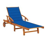 Mangloder Chaise Longue de Jardin en Bois d'acacia Solide avec Coussin Bleu Royal, Dossier inclinable, Repose-Pied réglable, Table escamotable, idéale pour terrasse, Piscine ou Plage, Confort Optimal