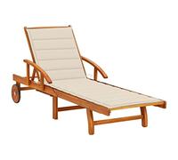 Mangloder Chaise Longue de Jardin inclinable avec Coussin en Bois d'acacia Massif, Repose-Pied réglable, Table escamotable, idéale pour terrasse Balcon Piscine extérieur détente