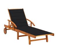 Mangloder Chaise Longue de Jardin inclinable avec Coussin en Bois d'acacia Solide, transat Relax pour terrasse Balcon Piscine extérieur, Repose-Pied réglable et Table escamotable