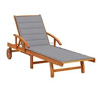 Mangloder Chaise Longue de Jardin inclinable en Bois d'acacia avec Coussin Gris, Repose-Pied réglable, Table escamotable, idéale pour terrasse, Piscine ou Plage, Confort et stabilité