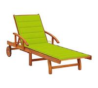 Mangloder Chaise Longue de Jardin inclinable en Bois d'acacia avec Coussin Vert Vif, Repose-Pied réglable, Table escamotable, idéale pour terrasse, Plage ou Piscine, supporte jusqu'à 110 kg
