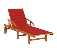 Mangloder Chaise Longue de Jardin inclinable en Bois d'acacia Massif avec Coussin Rouge pour terrasse Balcon Piscine Chaise Relax Outdoor avec Repose-Pied et Table escamotable