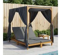 Mangloder Chaise Longue Double avec auvent et Rideaux Gris foncé pour Jardin terrasse Balcon Piscine extérieur, Chaise inclinable Relax avec Coussins et Repose-Pieds Ajustables