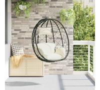 Mangloder Chaise Suspendue Blanche crème 91,5 x 54,5 x 107 cm en polyrotin avec Coussin, Pliable, idéale pour intérieur extérieur, Balcon, Jardin ou terrasse, Design Ergonomique