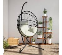 Mangloder Chaise Suspendue en Forme d'œuf avec Coussin Beige Robuste en Acier, rotin et Corde pour détente extérieure, idéale pour terrasse, Jardin ou Balcon, supporte jusqu'à 110 kg