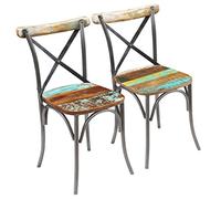 Mangloder Chaises à Manger Lot de 2 en Bois de récupération Massif Multicolore avec Cadre Acier Stable Design Dossier Ouvert pour Salle à Manger Cuisine Repas intérieur Style rétro Peinture Finition