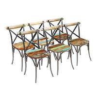 Mangloder Chaises à Manger Lot de 6 en Bois de récupération Massif avec Structure Acier, Dossier croisé Ouvert Finition Peinture rétro Multicolore pour Salle à Manger Cuisine Repas intérieur