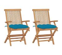 Mangloder Chaises de Jardin Pliables en Teck Massif avec Coussins Bleu Clair Lot de 2, fauteuils Confortables avec accoudoirs pour terrasse, Balcon, Patio, Piscine, détente et Repas en extérieur
