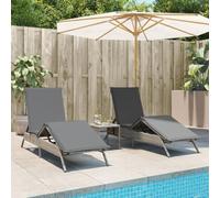 Mangloder Chaises Longues Lot de 2 avec Table Gris résine tressée inclinable Pliant pour Jardin terrasse Balcon Piscine extérieur Repos farniente