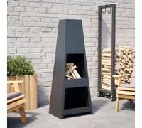 Mangloder Cheminée de jardin avec plateau en bois, design tour en acier revêtu par poudre, 46 x 36 x 121 cm, avec bac à cendres et tisonnier pour jardin, terrasse et soirées sans fumée