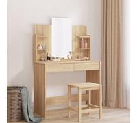 Mangloder Coiffeuse avec miroir en chêne Sonoma - 96 x 39 x 142 cm - Coiffeuse en bois avec 2 tiroirs et 4 étagères - Table cosmétique pour chambre à coucher et dressing