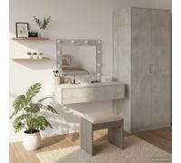 Mangloder Coiffeuse en bois gris avec tiroir et éclairage miroir, 83 x 40 x 70 cm, pour chambre à coucher, rangement et ordre