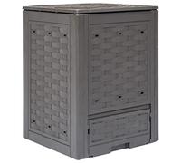 Mangloder Composteur de jardin marron en plastique aspect rotin 60 x 60 x 83 cm 300 l avec couvercle divisé et ventilation pour jardin, balcon, terrasse, extérieur et rouge uniforme