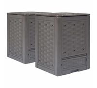 Mangloder Composteurs de Jardin 2 pièces 60x60x83 cm 600 L en Plastique Aspect rotin résistants UV et intempéries pour Recyclage, compostage, Jardin terrasse Balcon