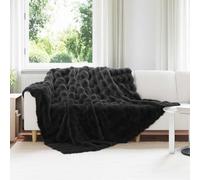 Mangloder Couverture antidérapante en fausse fourrure de lapin noire, 220 x 240 cm, en polyester, douillette, douce et moelleuse, pour canapé, lit, salon, chambre à coucher, lavable à la main