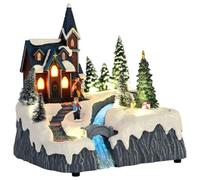Mangloder Décoration de village de Noël multicolore en plastique 20,5 x 17 x 21 cm avec éclairage LED, ville lumineuse pour salon, rebord de fenêtre, table et cheminée, ambiance hivernale de l'Avent