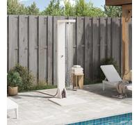 Mangloder Douche d'extérieur 210 cm en bois massif de pin et acier inoxydable blanc, tube de douche réglable en hauteur, pommeau de douche rotatif, résistant aux intempéries pour jardin, piscine et