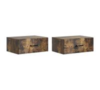 Mangloder Ensemble 2 Tables de Chevet murales en Bois chêne fumé 49 x 34,5 x 20 cm avec tiroirs, Rangement Pratique pour Chambre, Salon, Bureau, Coin Nuit, Design Moderne et Compact