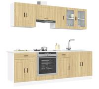 Mangloder Ensemble 8 Meubles de Cuisine Porto en chêne Sonoma Bois d'ingénierie avec Portes vitrées tiroirs et étagères pour Rangement Vaisselle et ustensiles Cuisine Salle à Manger