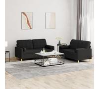 Mangloder Ensemble canapé 2 pièces Tissu Noir avec Coussins, canapé 2 Places Grand et Petit, Structure métal Robuste, Assise Confortable pour Salon séjour Bureau, Design modulable et Durable