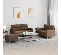 Mangloder Ensemble canapé 3 pièces Marron en Tissu avec 2 canapés 2 Places et Pouf, Coussins Inclus, Structure Robuste en métal et contreplaqué pour Salon, séjour ou Bureau