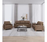 Mangloder Ensemble canapé 3 pièces Marron Tissu avec Coussins, Fauteuil, Banquette et Causeuse pour Salon séjour Bureau Chambre, Assise Confortable et Robuste avec Dossier rembourré