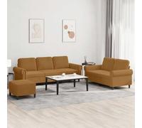 Mangloder Ensemble canapé 3 pièces Marron Velours avec 5 Coussins, canapé 2 et 3 Places, Pouf Repose-Pied, Structure Robuste métal et contreplaqué, Assise Confortable pour Salon séjour Bureau