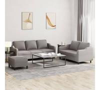 Mangloder Ensemble canapé 3 pièces Taupe Tissu 2 Places 3 Places avec Pouf et 5 Coussins Structure métal contreplaqué Assise Confortable Salon séjour Bureau Relaxation modulable
