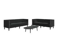 Mangloder Ensemble canapé Chesterfield 2 Places et 3 Places Noir Velours 100% Polyester avec traversins oreillers 4 pièces pour Salon séjour Bureau Confort Assise Dossier accoudoir