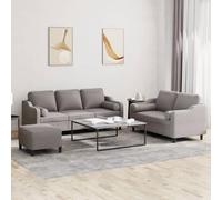 Mangloder Ensemble canapé Tissu Taupe 3 pièces avec Pouf, Coussins et Structure Robuste pour Salon, séjour ou Bureau, Assise Confortable et Design Compact modulable
