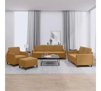 Mangloder Ensemble canapé Velours Marron 4 pièces Comprenant Fauteuil, canapé 2 et 3 Places, Pouf Polyvalent pour Salon séjour Bureau, Assise Confortable et Structure Robuste