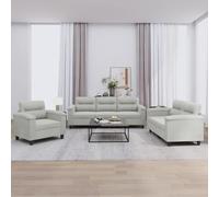 Mangloder Ensemble canapés 3 pièces Tissu Microfibre Gris Clair avec Coussins 6 unités Structure métal et contreplaqué Dimensions variées pour Salon séjour Confort Assise Durable