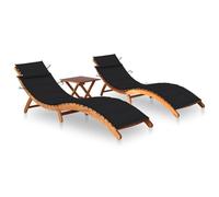 Mangloder Ensemble de 2 chaises Longues Pliantes avec Table et Coussins en Acacia Massif idéal pour Jardin terrasse Balcon Piscine extérieur Repos Relaxation