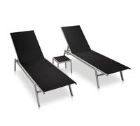 Mangloder Ensemble de 2 chaises Longues Relax avec Table en Acier et textilène Noir pour Jardin terrasse Balcon Piscine Plage extérieur Repos Bronzage