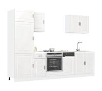 Mangloder Ensemble de 7 Meubles de Cuisine Porto en Bois d'ingénierie Blanc Brillant avec Placard, Armoire, vaisselier, étagère et tiroirs pour Rangement optimisé et Organisation Pratique