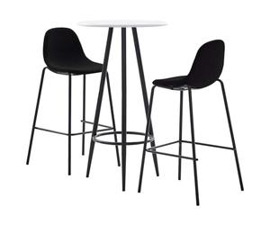 Mangloder Ensemble de bar avec table de bar et 2 tabourets de bar, plateau en MDF blanc, cadre en acier revêtu par pulvérisation, tissu noir, 60 x 107,5 cm, pour cuisine, bar, restaurant